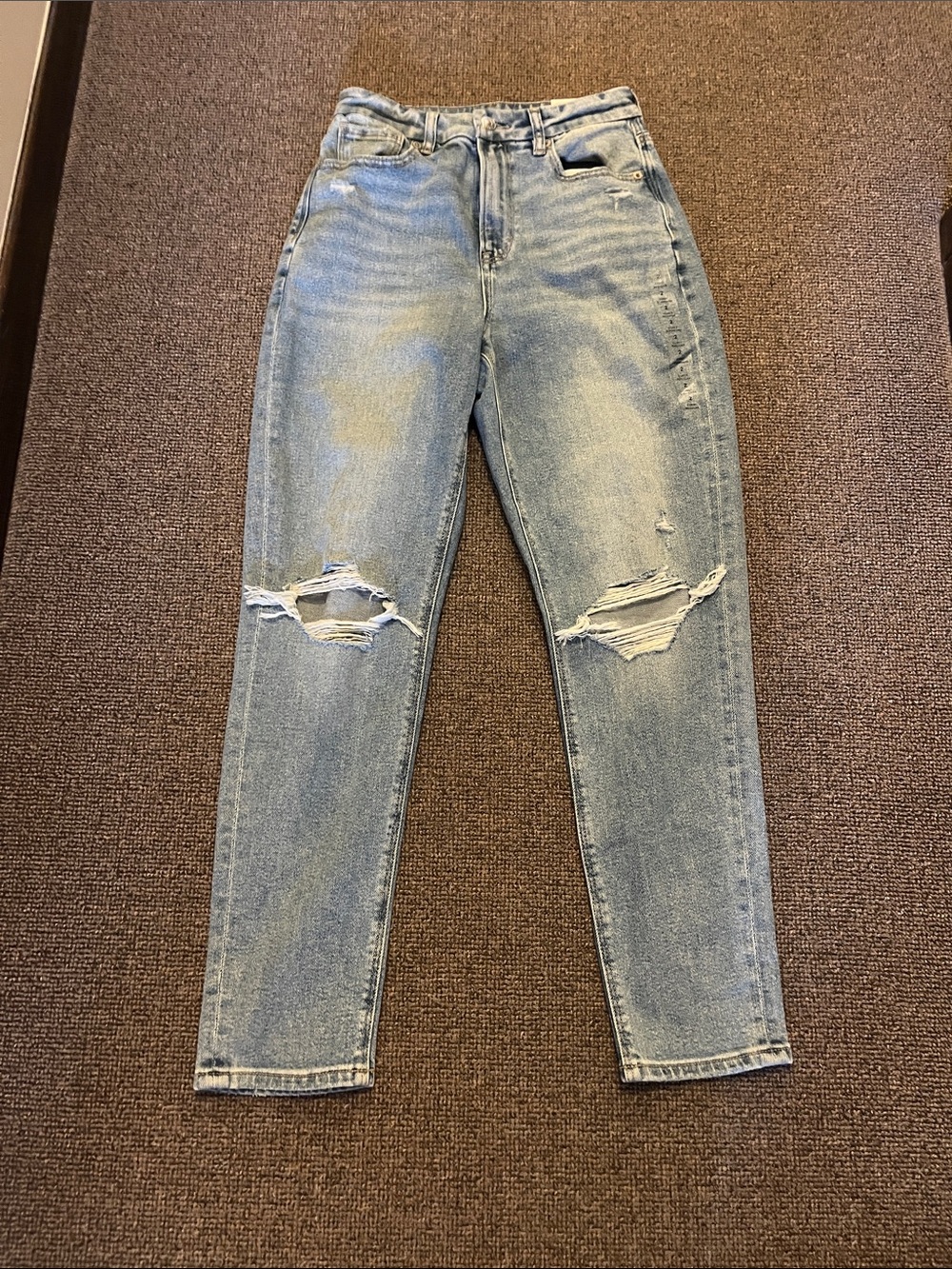 American Eagle Outfitters Light Blue Distressed Curvy Mom Jeans